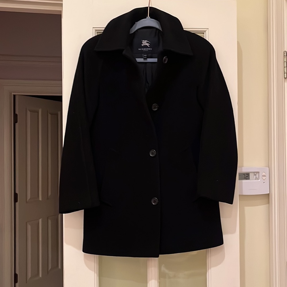 Burberry lambs wool and cashmere black coat.